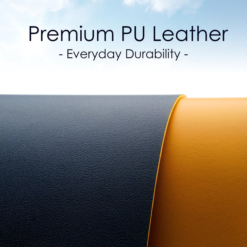 WAYBER Leather Desk Pad Protector, Waterproof Mouse Pad, PU Desk Mat, Office Desk Cover, Desk Writing Mat for Office/Home/Work/Cubicle (Blue/Yellow) 35.4x17in - Image 2